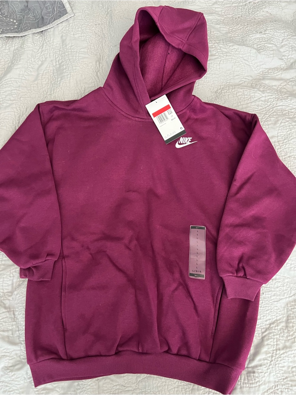 Nike Men’s Burgundy Crewneck Hoodie with White Logo